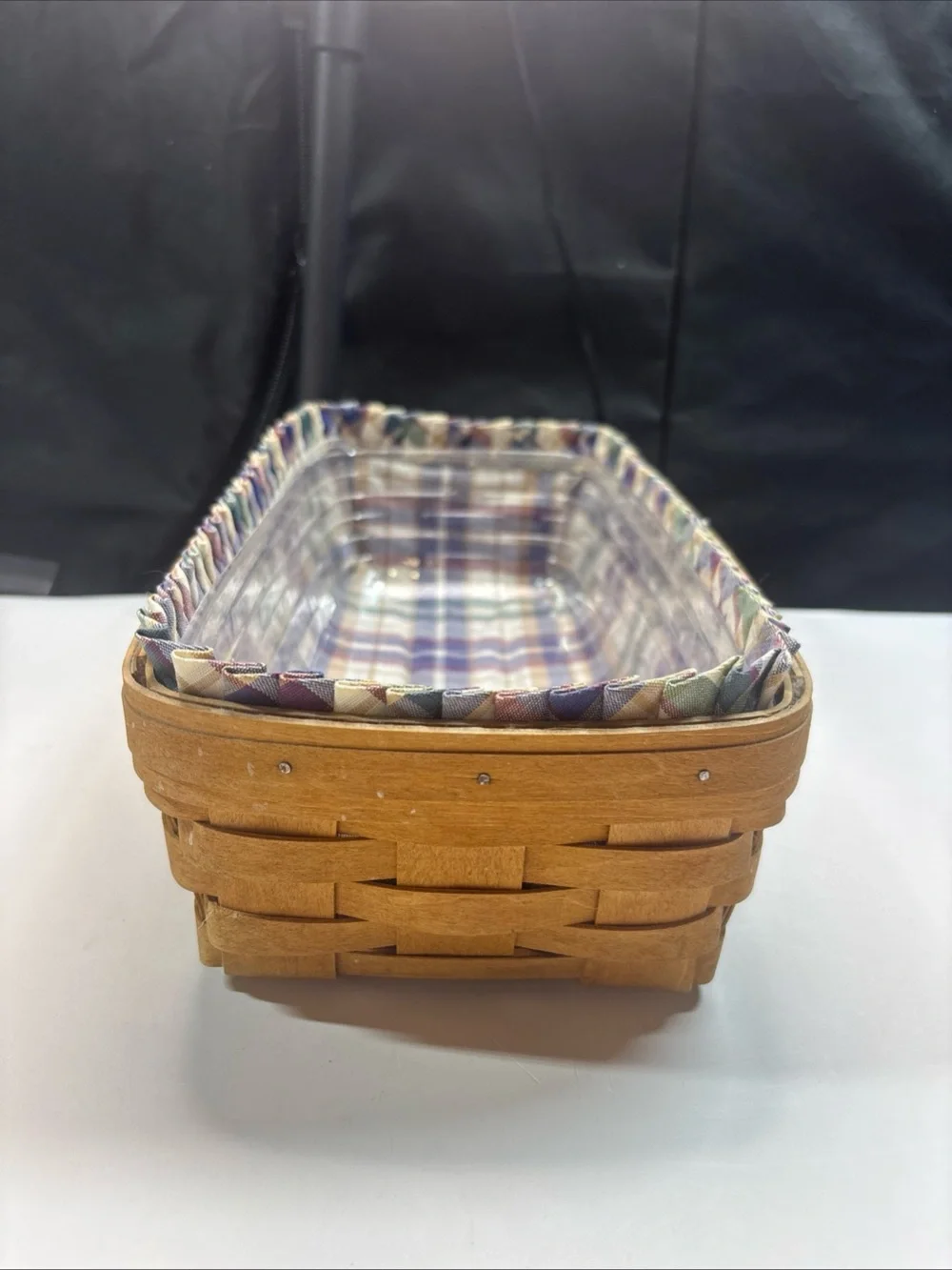 Vintage 2002 Longaberger Bread Basket with Plastic Liner Plaid Protector Liner